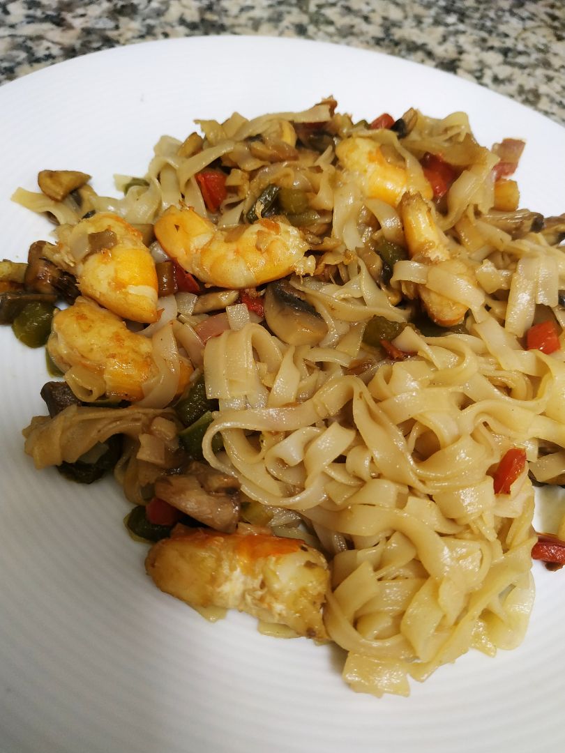 Noodles con gambas Noodles con gambas