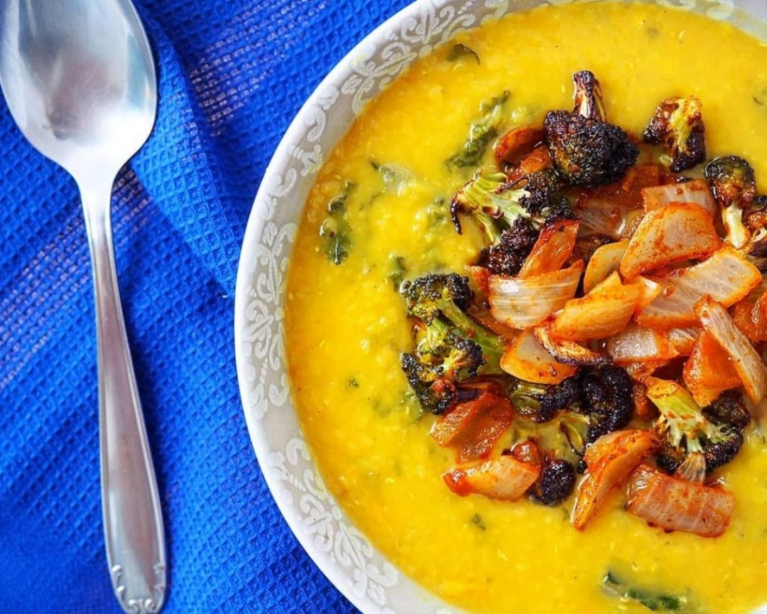DHAL DE LENTEJAS ROJAS CON BRÓCOLI Y CEBOLLA Paso 4 DHAL DE LENTEJAS ROJAS CON BRÓCOLI Y CEBOLLA Paso 4