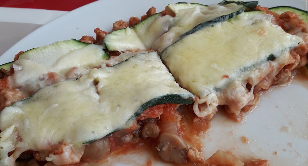 Lasaña de soja texturizaa y calabacin al microondas Lasaña de soja texturizaa y calabacin al microondas