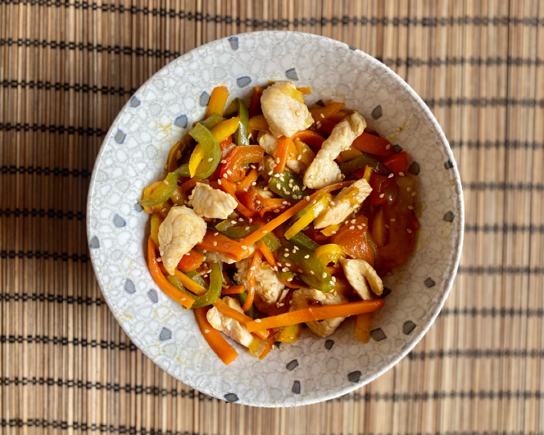 Wok de verduras con pavo