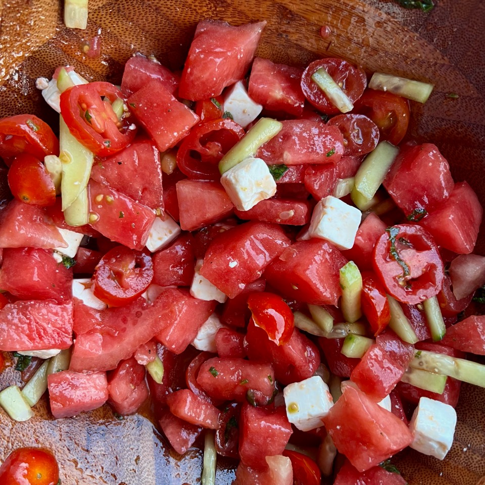 Ensalada de sandía y tomate con queso feta Ensalada de sandía y tomate con queso feta