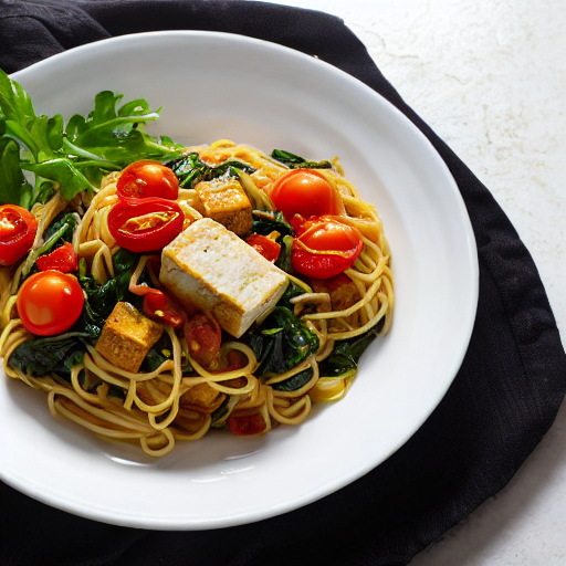 Espaguetis con verduras y tofu