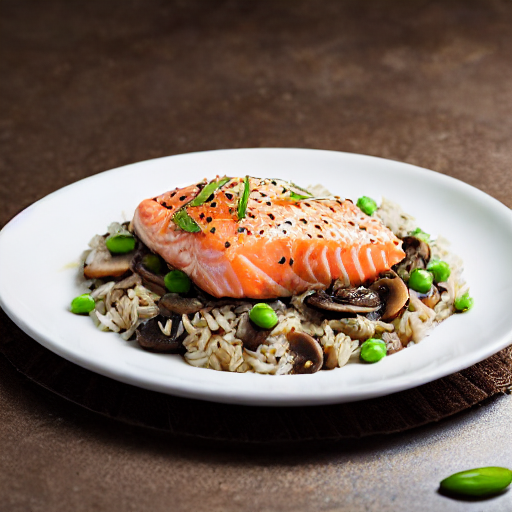 Arroz con salmón y champiñones