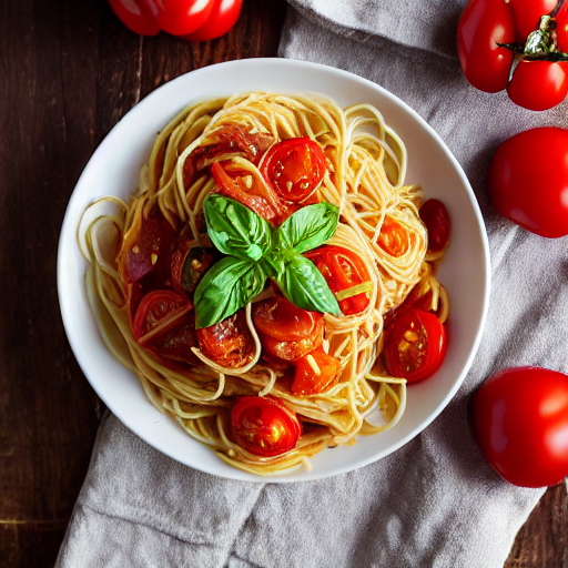 Espaguetis con tomate, pimiento y cebolla