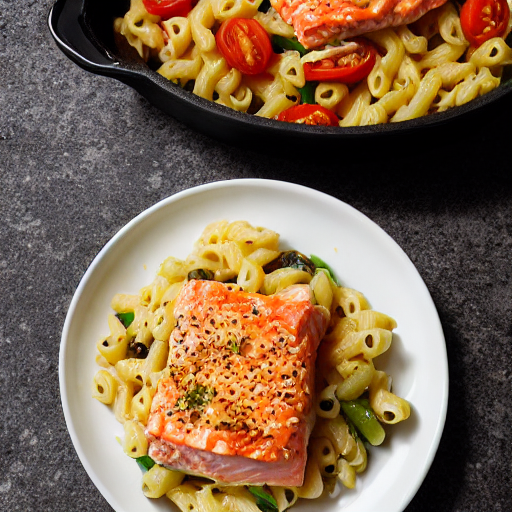 Macarrones con salmón y verduras