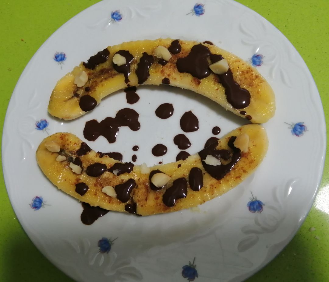 Plátano a la plancha con cacao puro Plátano a la plancha con cacao puro