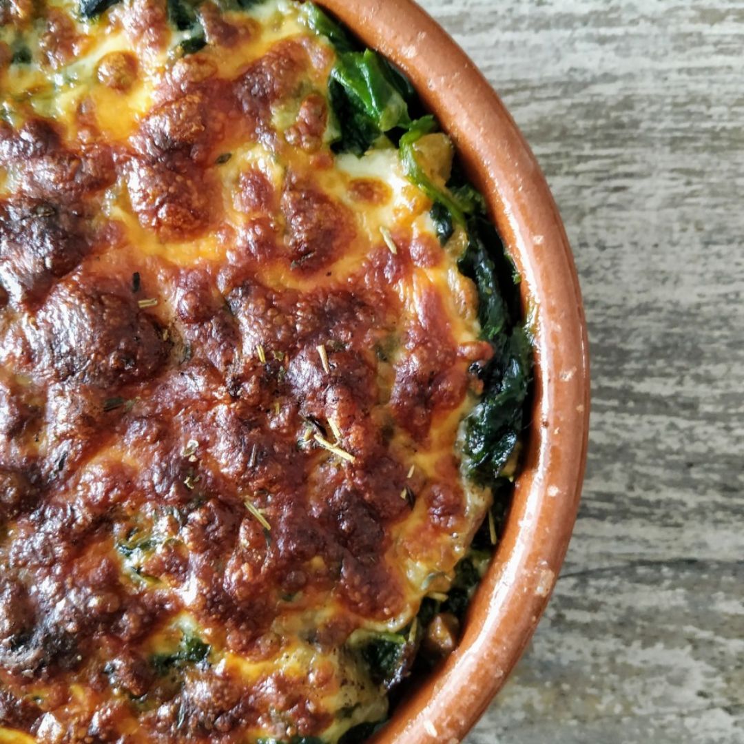 GRATINADO DE ESPINACAS, SETAS Y PIÑONES