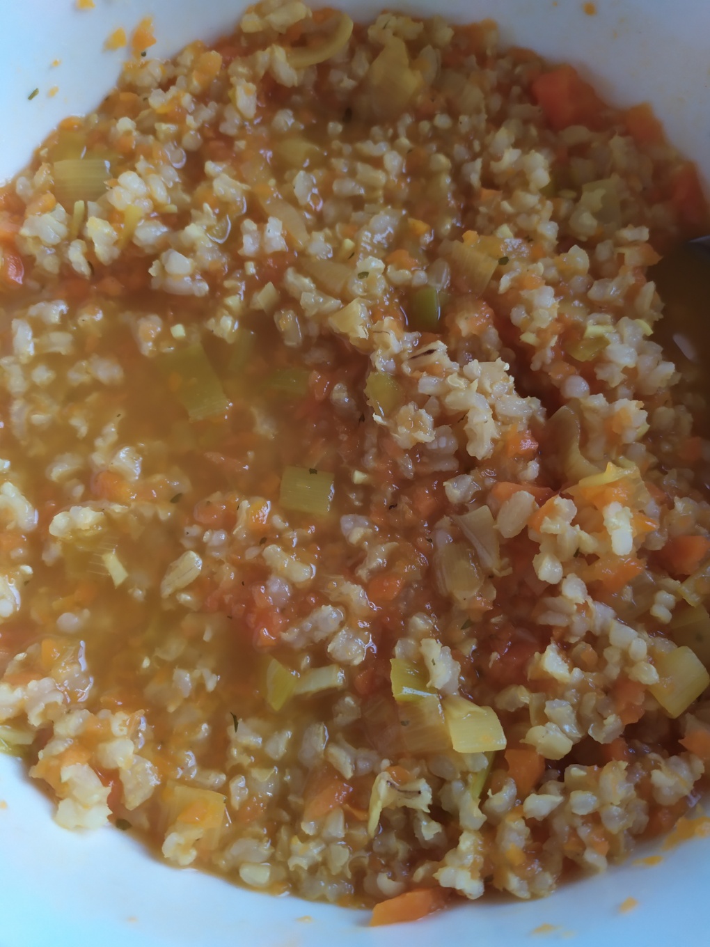 Sopa de arroz integral y zanahoria.