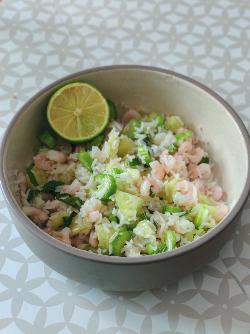 Ensalada de arroz con gambas y menta Ensalada de arroz con gambas y menta