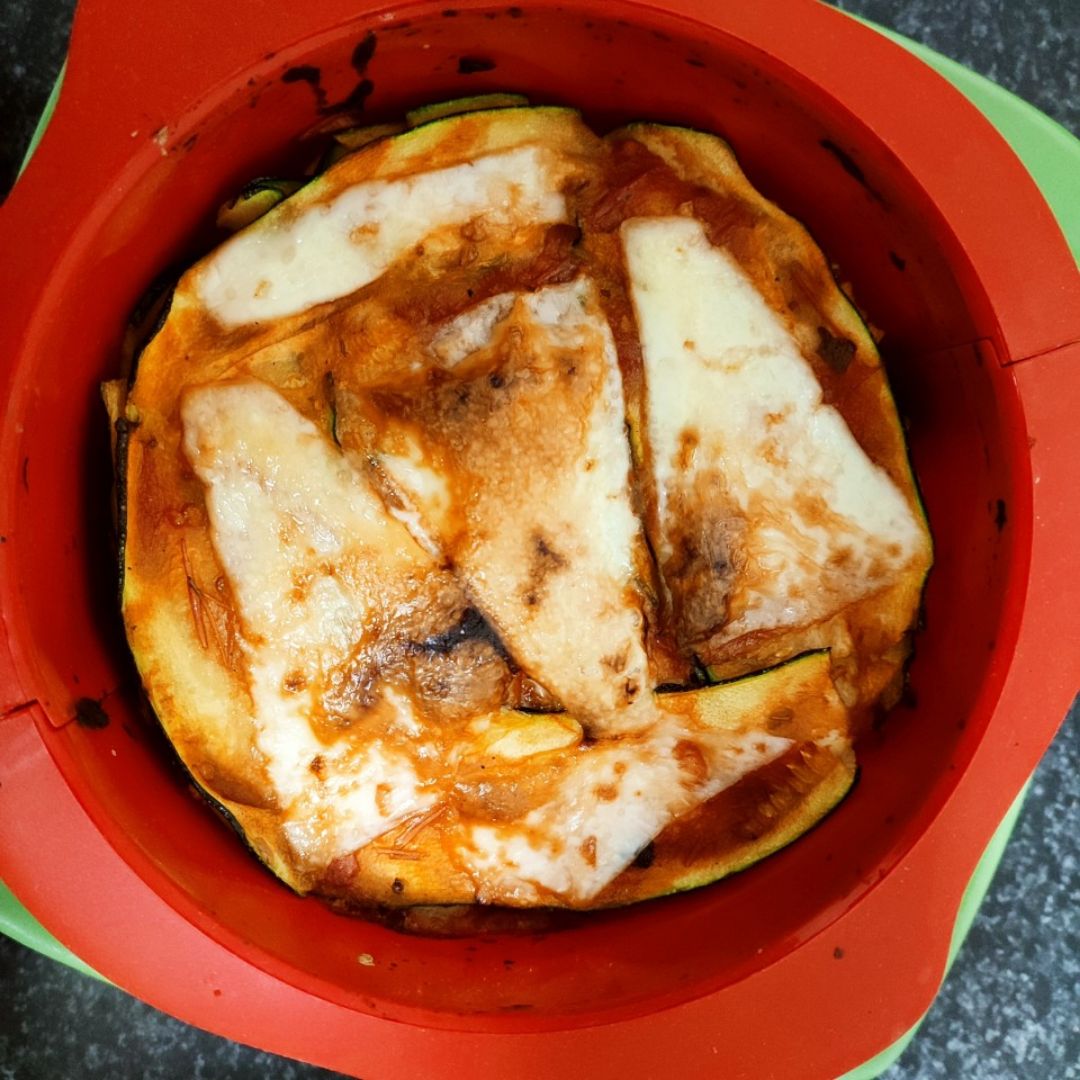 Lasaña de calabacín, verduras variadas y carne picada de polloStep 0