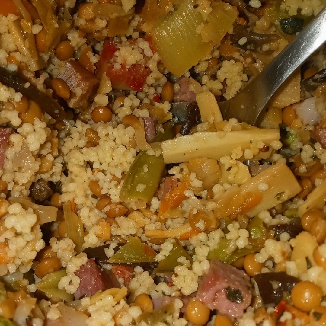 Cuscús con lentejas, verduras y jamón Paso 4