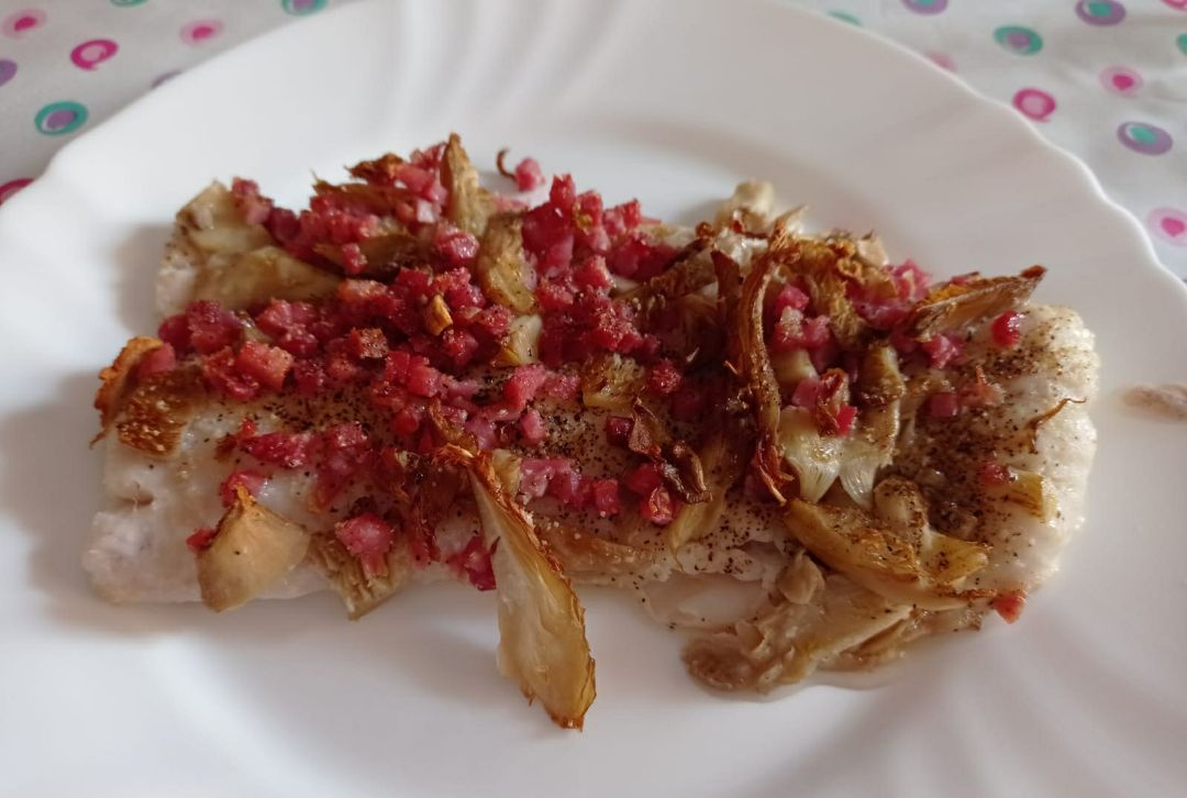 Merluza con setas y jamón Merluza con setas y jamón