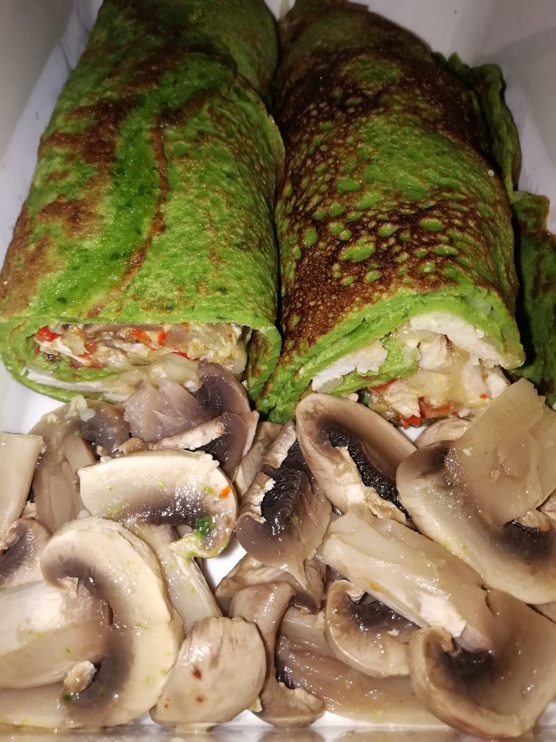 Crepes salados de Espinacas con champiñones
