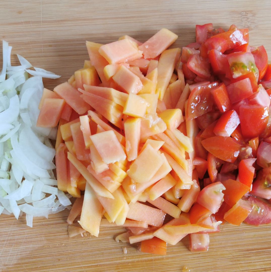 Ensalada de papaya y tomate con menta. Paso 0 Ensalada de papaya y tomate con menta. Paso 0