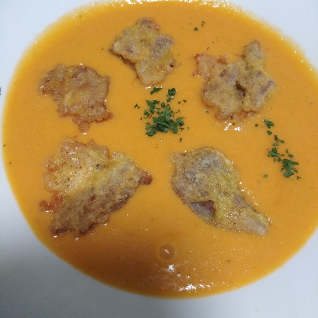 Crema de calabaza con arroz y cuello de cordero rebozado Crema de calabaza con arroz y cuello de cordero rebozado