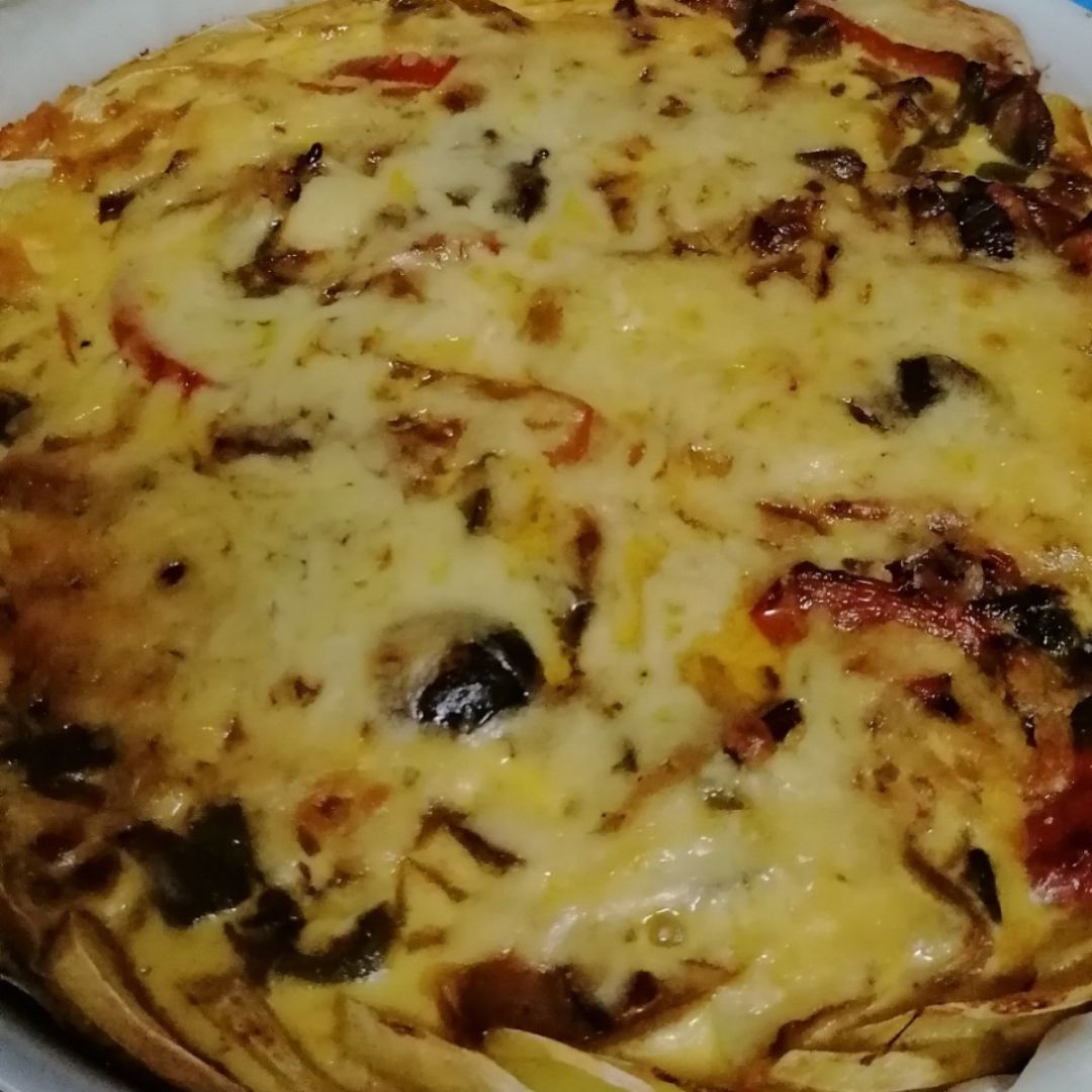 Quiche de setas 🍄, jamón 🍖 y pimientos 🌶️ con base de patata 🥔 Paso 9 Quiche de setas 🍄, jamón 🍖 y pimientos 🌶️ con base de patata 🥔 Paso 9