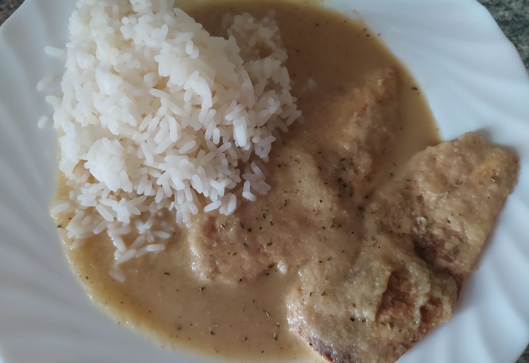 Filetes de pechuga de pollo 🍗 con salsa y arroz 🍛