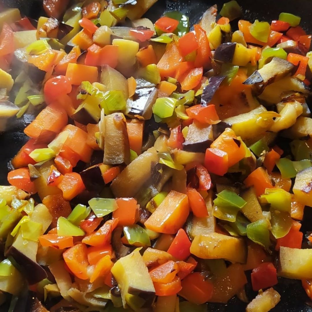 Arroz con verduras y punto.Step 0