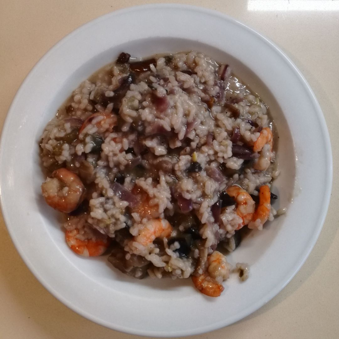 Arroz cremoso con gambas y verduras Arroz cremoso con gambas y verduras