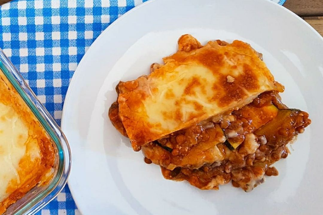 Lasaña de patata y boloñesa de lentejas