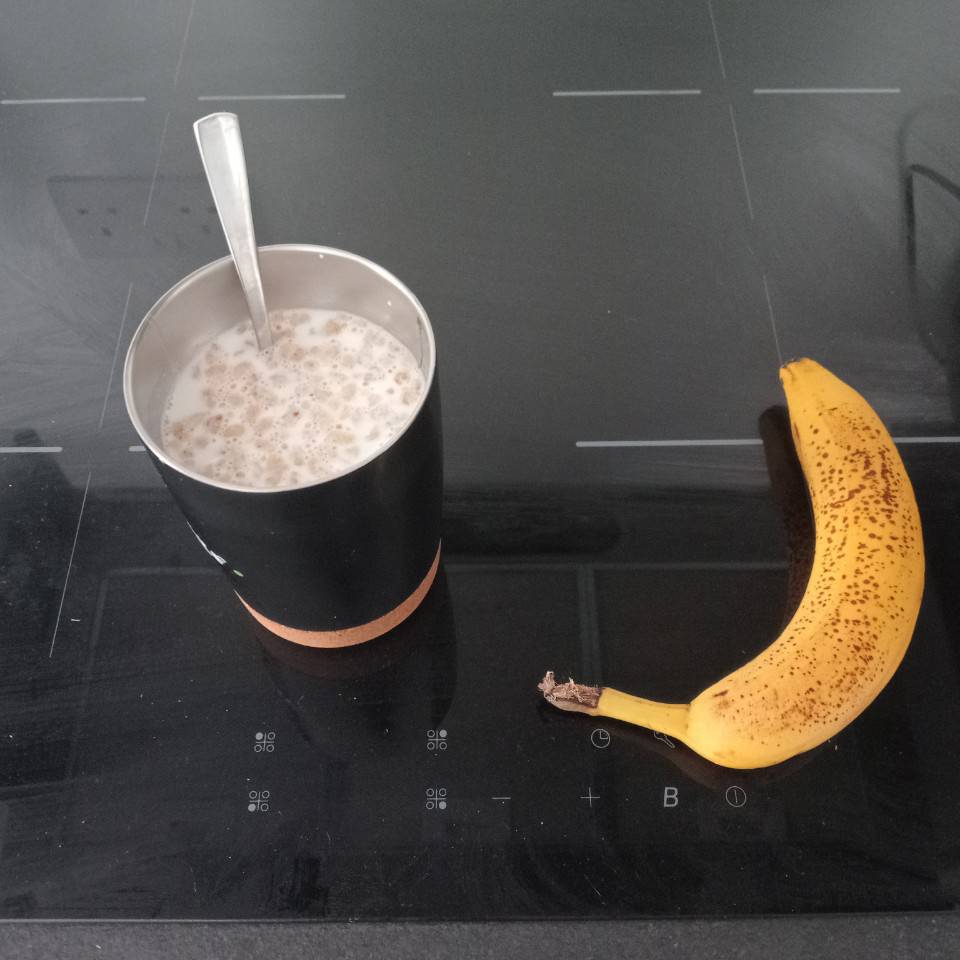 Granola with milk, honey and a protein powder Granola with milk, honey and a protein powder