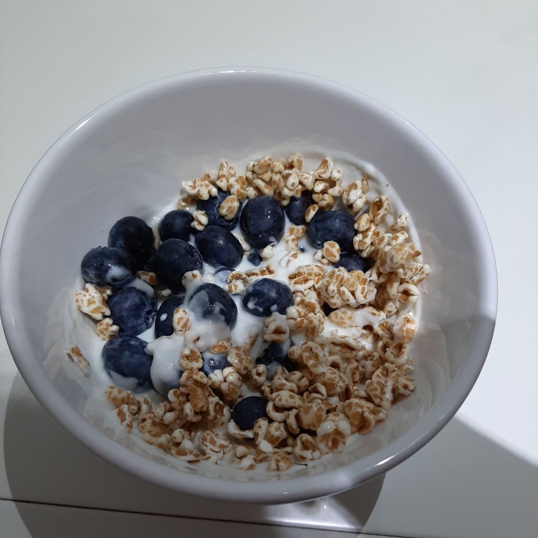 Yogurt, arandanos y cereales 