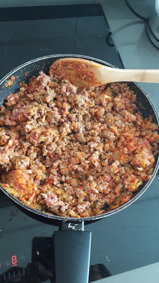 Pasta de lentejas roja y salsa boloñesa Paso 2
