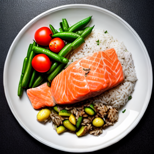 Arroz con salmón y verduras