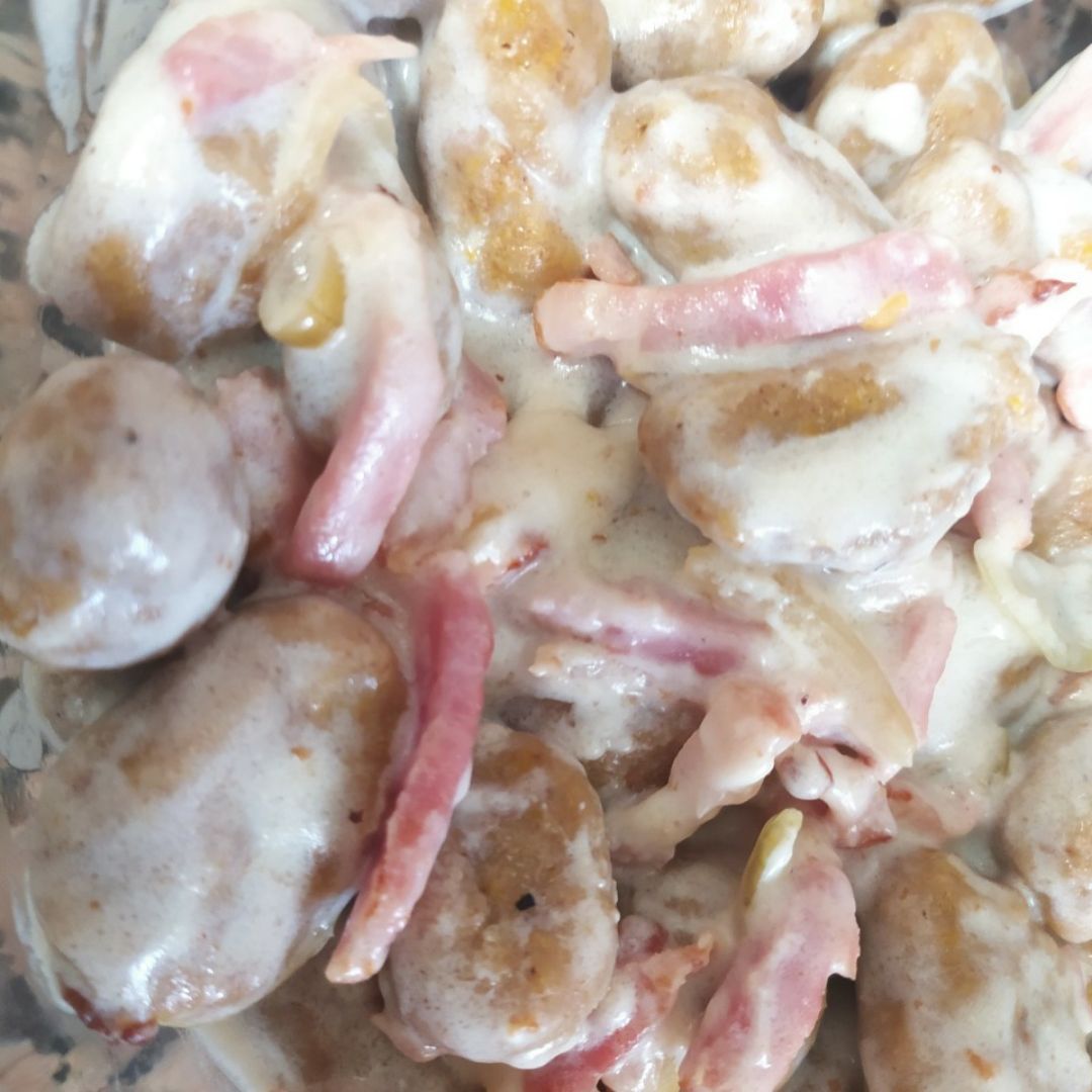 Nyoquis de calabaza a la carbonara Nyoquis de calabaza a la carbonara