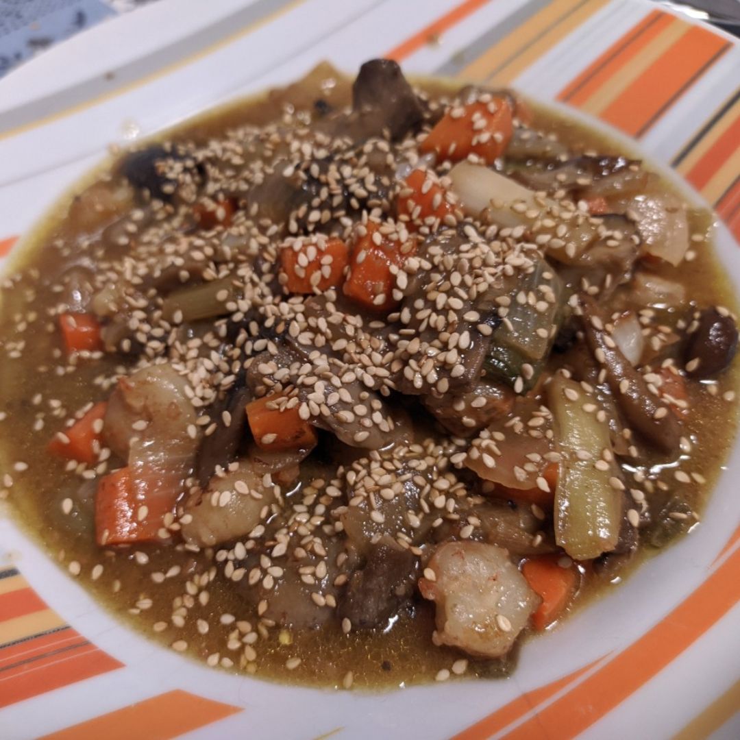 Verduras con gambas en salsa de soja Verduras con gambas en salsa de soja