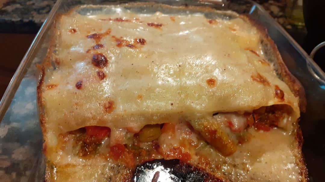 Lasaña de huevo y judías 