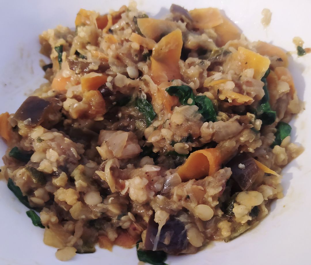 Lentejas con  arroz integral y verduras