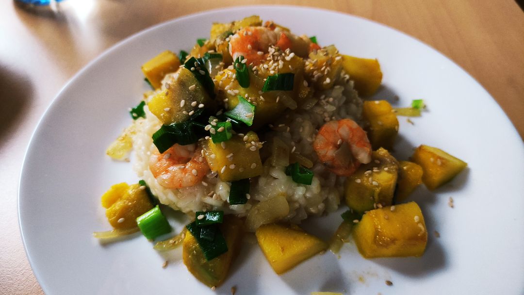 Risotto de gambas y mango Risotto de gambas y mango