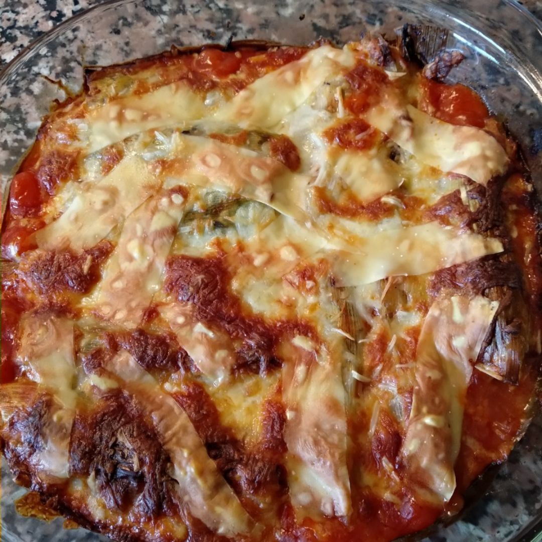Canelones de puerro y atún Canelones de puerro y atún