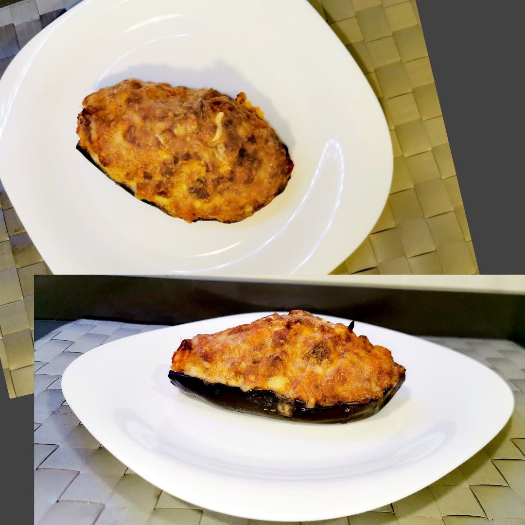Berenjena rellena de arroz y carne Berenjena rellena de arroz y carne