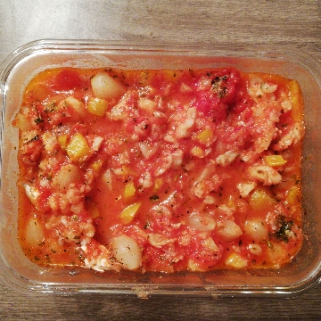Migas de bacalao con verduras Migas de bacalao con verduras