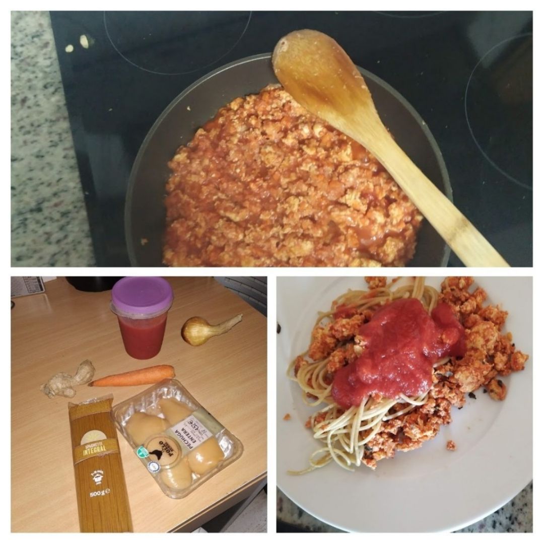 Espaguetis boloñesa de pollo exprés