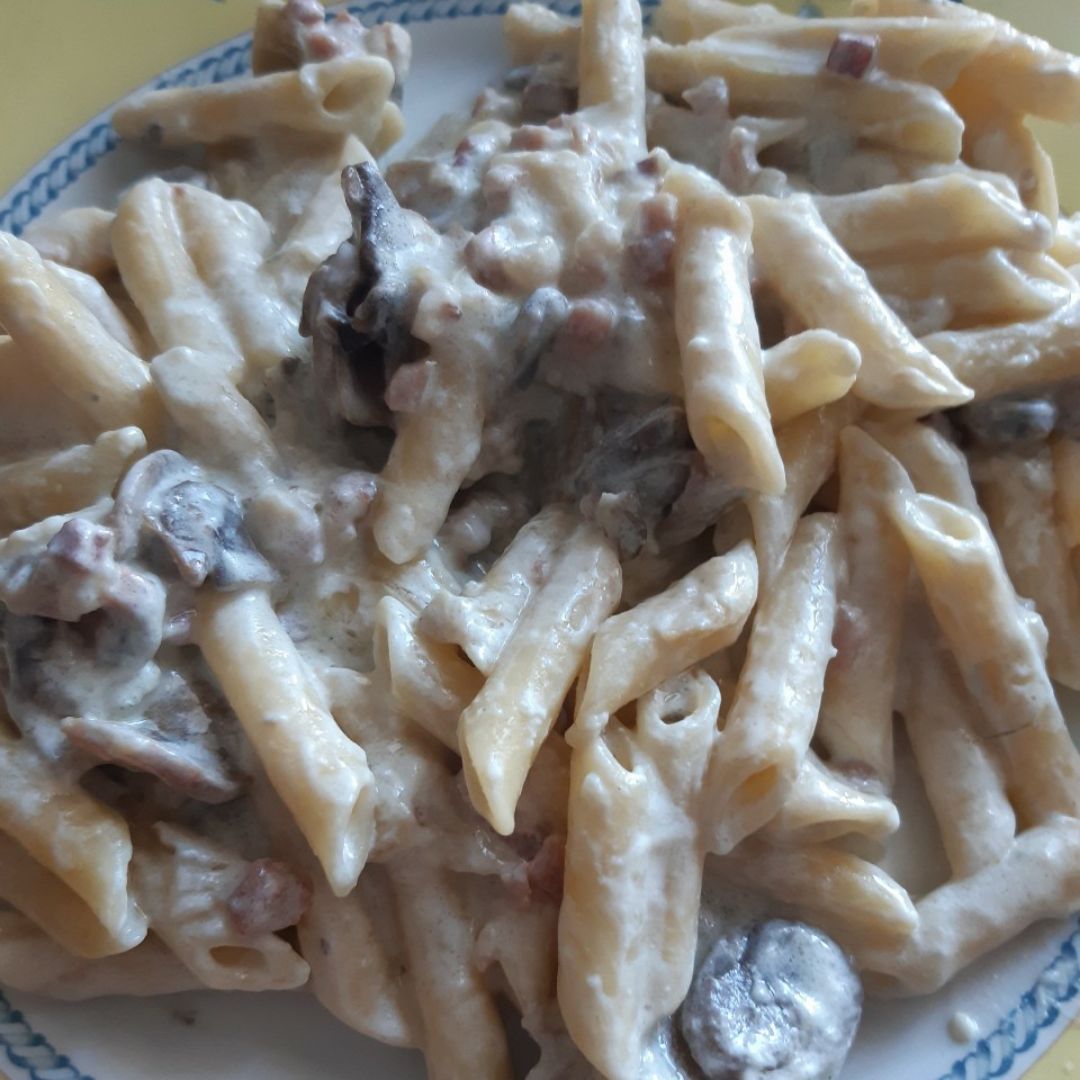 Macarrones con nata y champiñones Macarrones con nata y champiñones