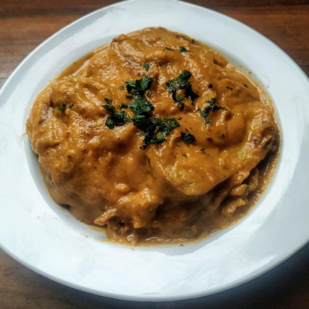 Seitán con salsa de verduras Seitán con salsa de verduras