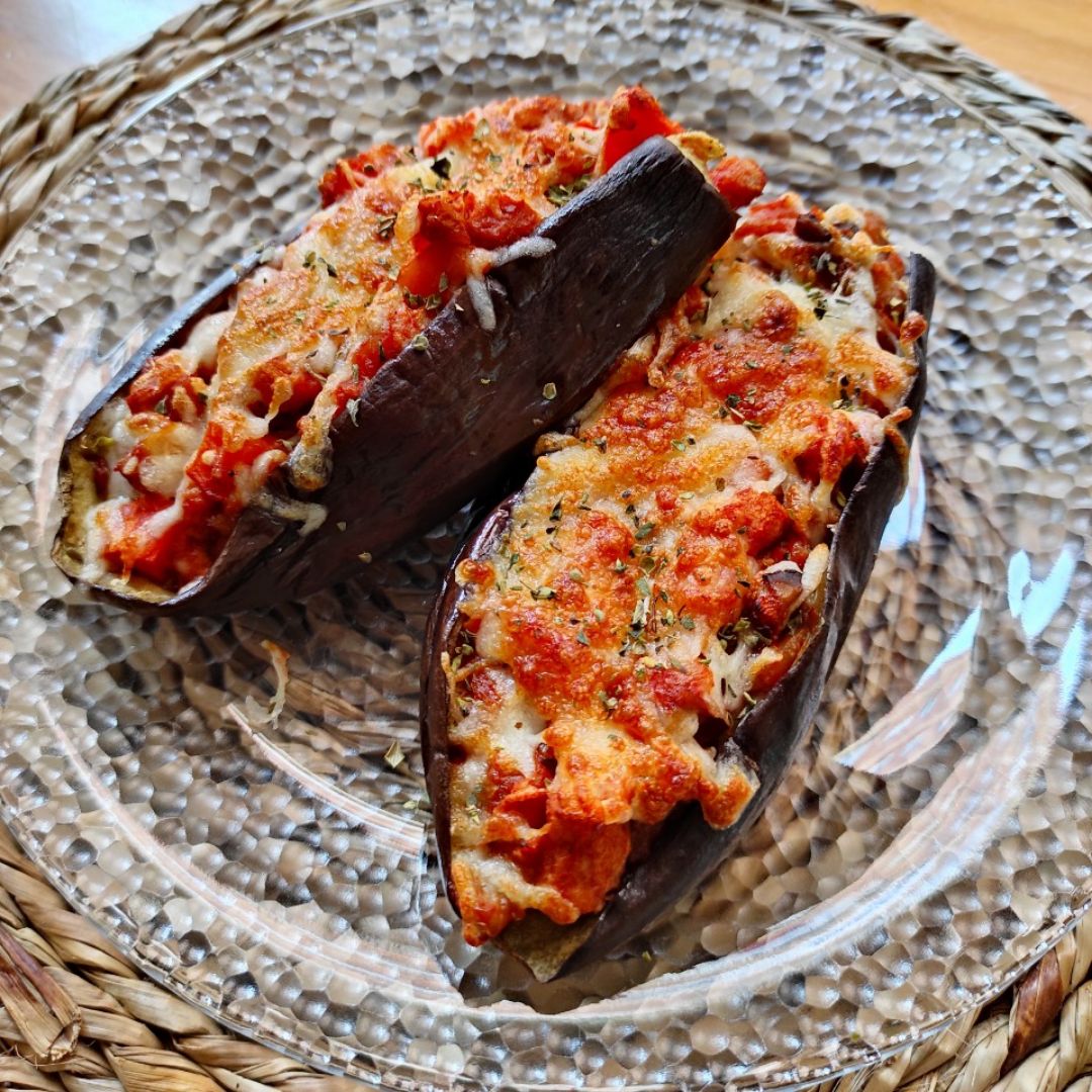 Berenjenas rellenas de verduritas y soja texturizada en AIRFRYER 🤭