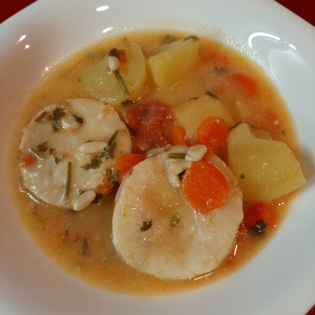 Caldo empanado de merluza Caldo empanado de merluza