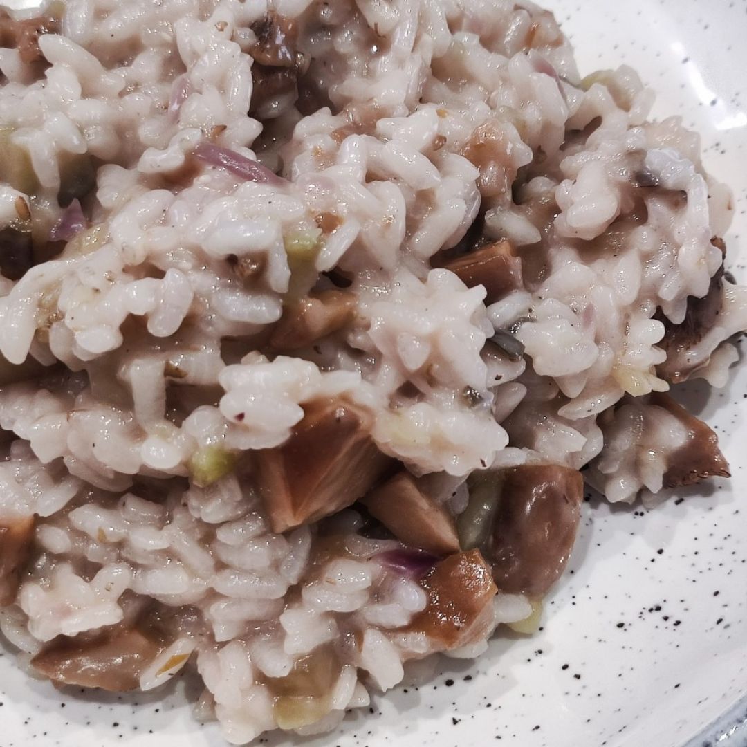 Risotto de berenjena, champiñones y grana padano