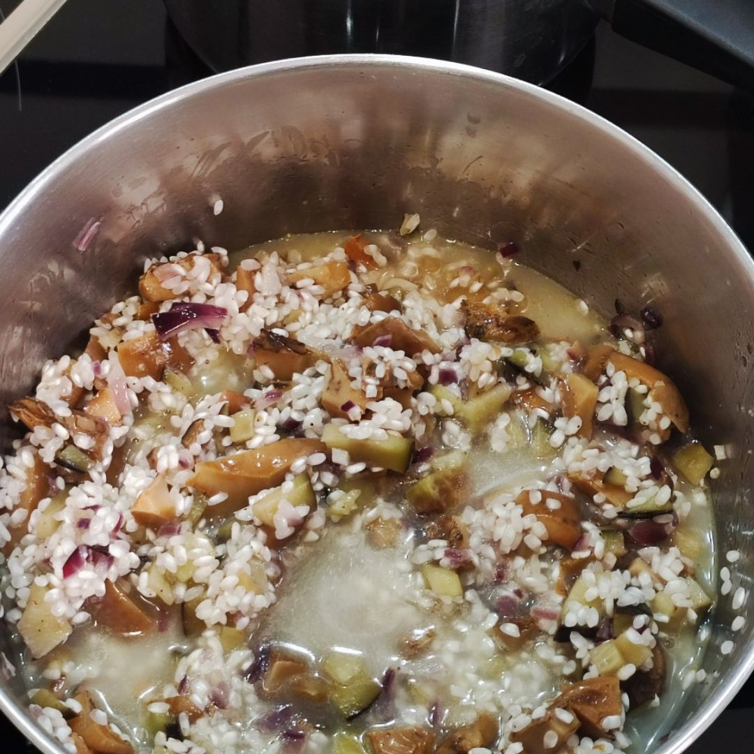 Risotto de berenjena, champiñones y grana padanoStep 0