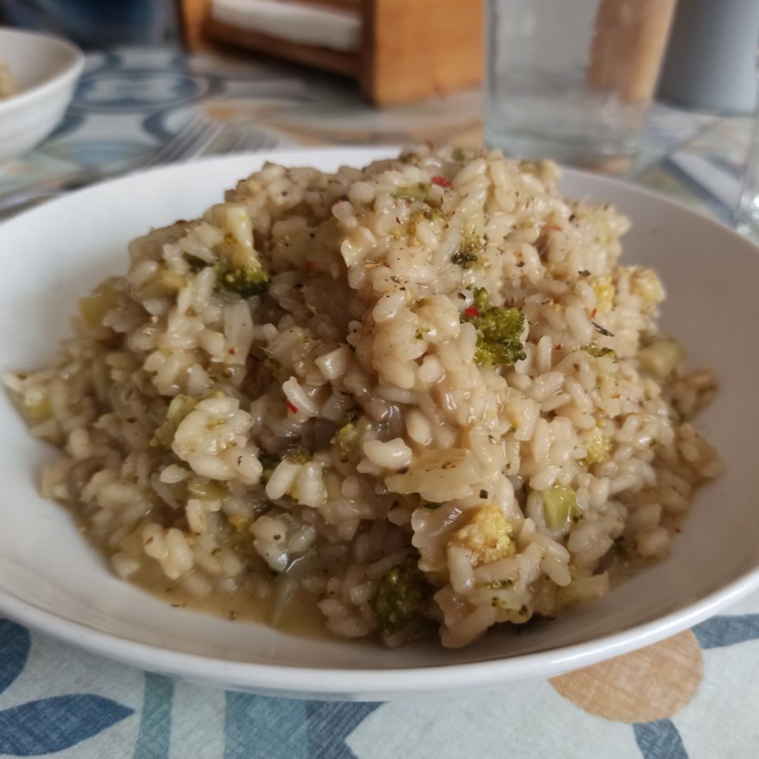 Risotto de brócoli y champiñones. 