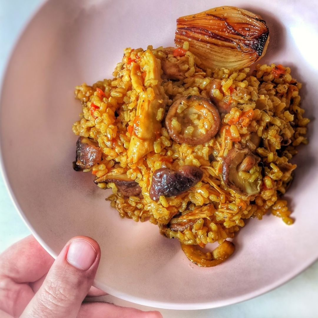 Arroz integral con Pollo, Shitake y Cebolleta Arroz integral con Pollo, Shitake y Cebolleta