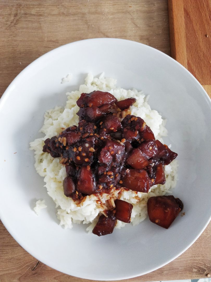 Arroz basmati con berenjena marinada en soja Arroz basmati con berenjena marinada en soja