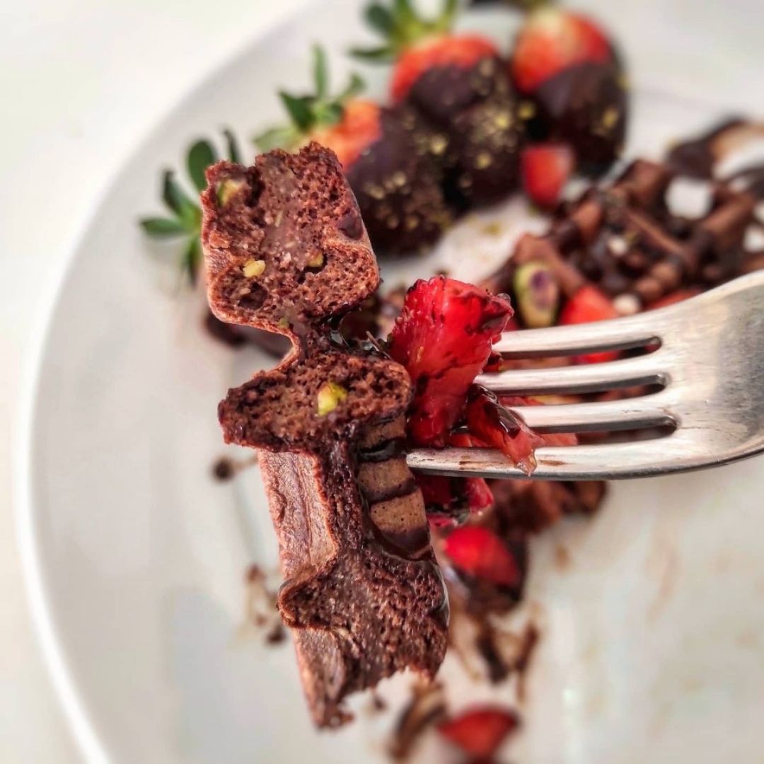 Gofres de chocolate con fresas y pistachos Paso 0