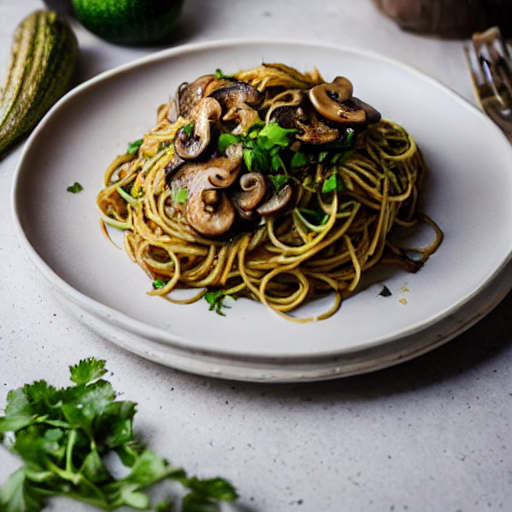 Espaguetis con champiñones y calabacín