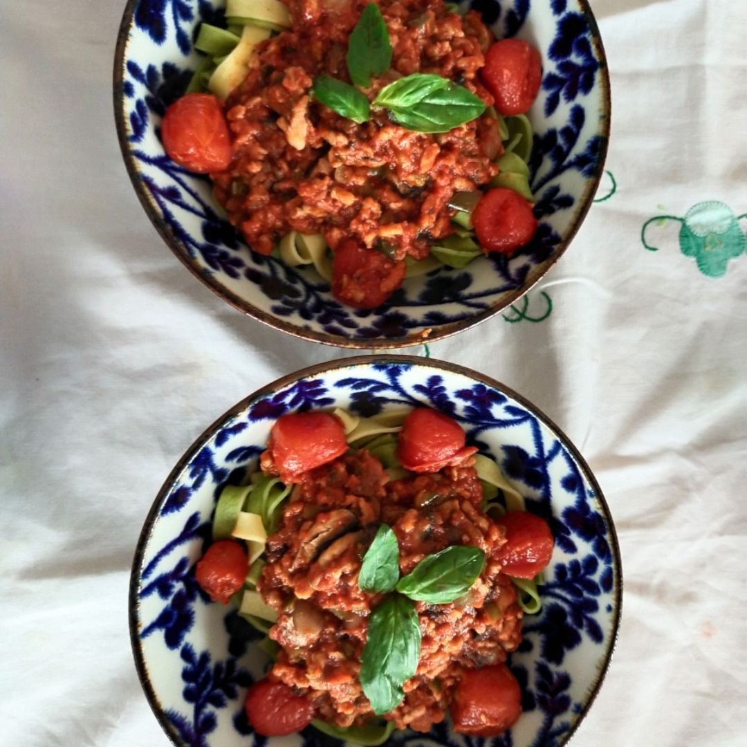 Pasta con boloñesa de guisante  Paso 6