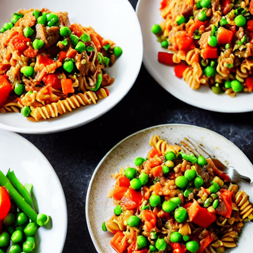 Pasta de lenteja roja con sofrito de atún y verduras